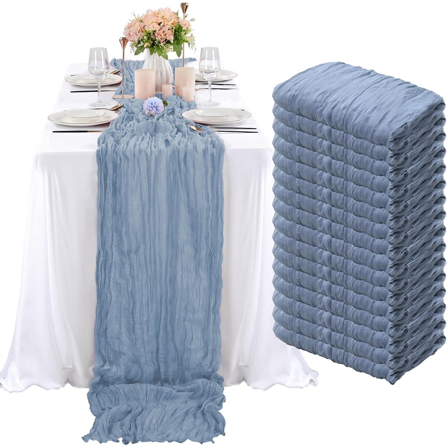Dusty Blue Cheesecloth Table Runners 16 pack