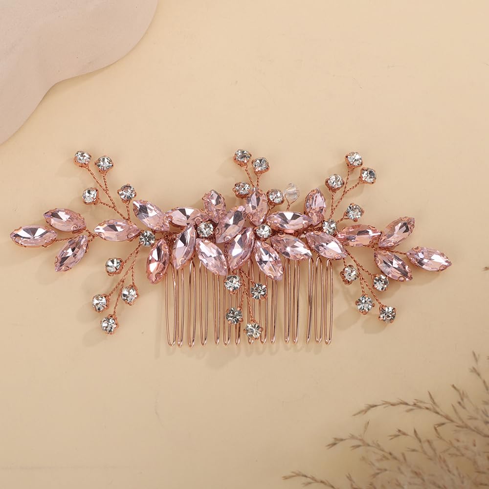 Wedding Bridal Pink Hair Piece for Women Bridal Handmade Hair Accessories Handmade Hair Jewelry (Pink)