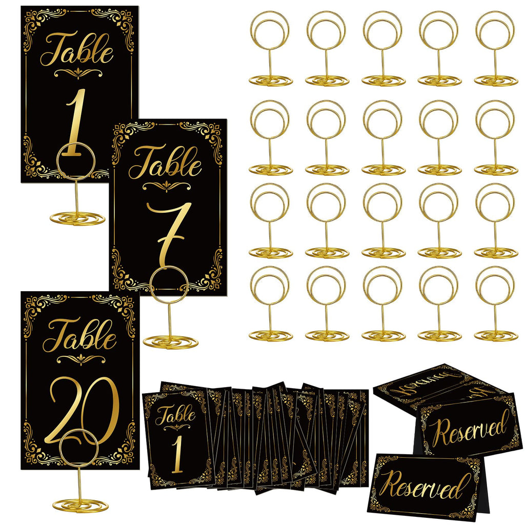 Gold Elegance Table Number & Holder Kit 1-20 with Matching Reserved Seat Signs