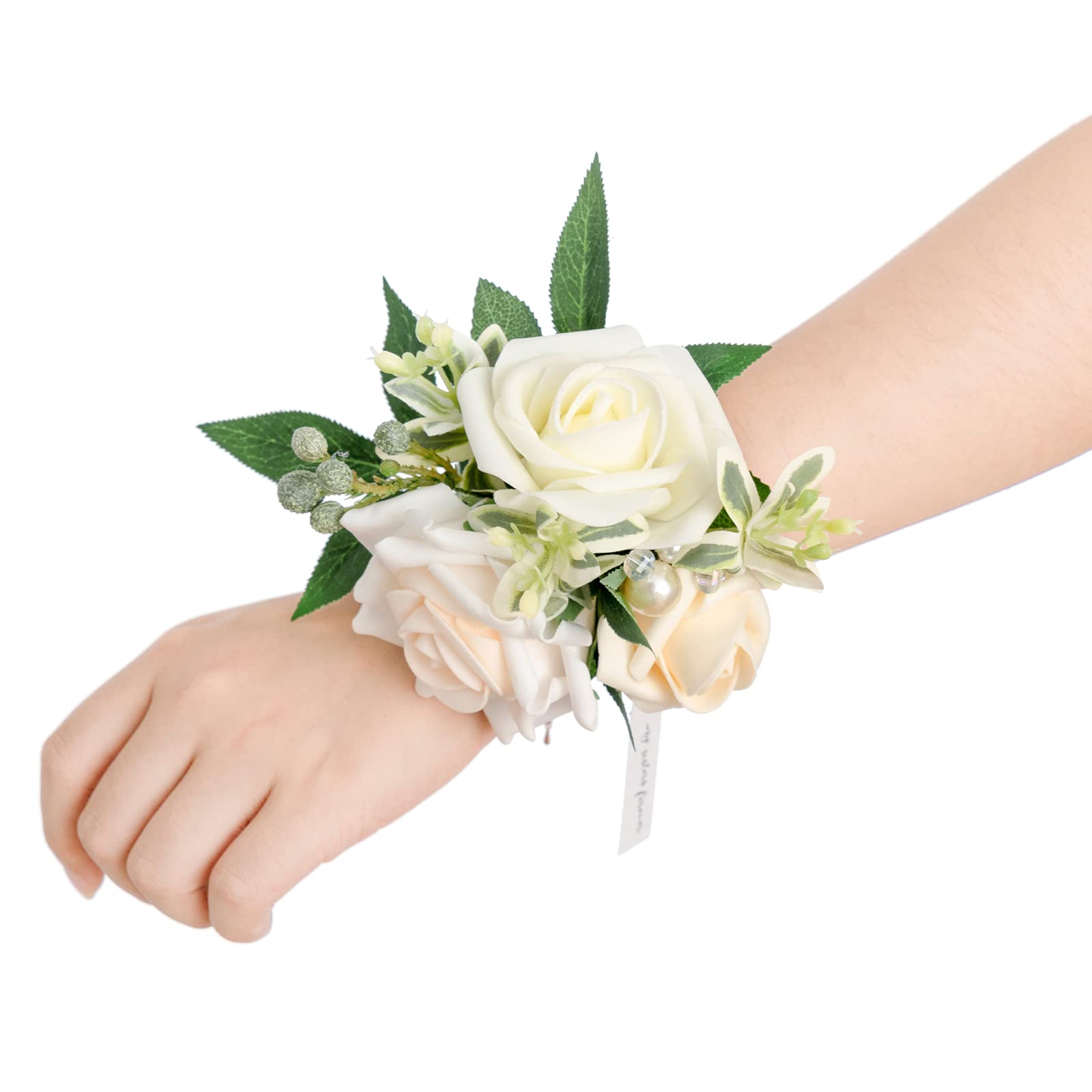 Lings Moment 2pcs Homecoming Wrist Corsage Artificial Flowers Girl/Mother Corsages Wristlet Décor for Prom/Wedding/Anniversary etc. White Ivory