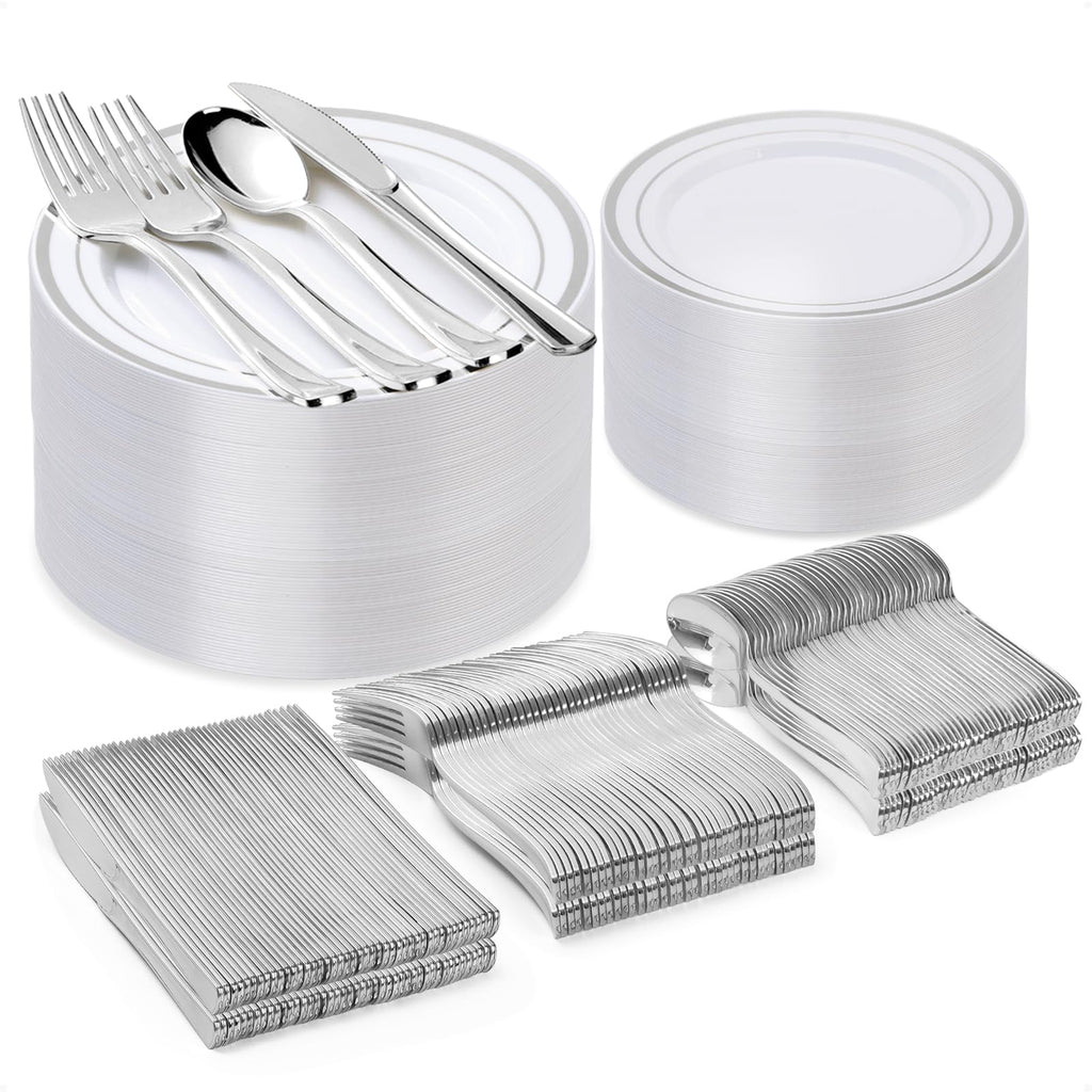 SilverSoiree 300pc Deluxe Plastic Dinnerware Set