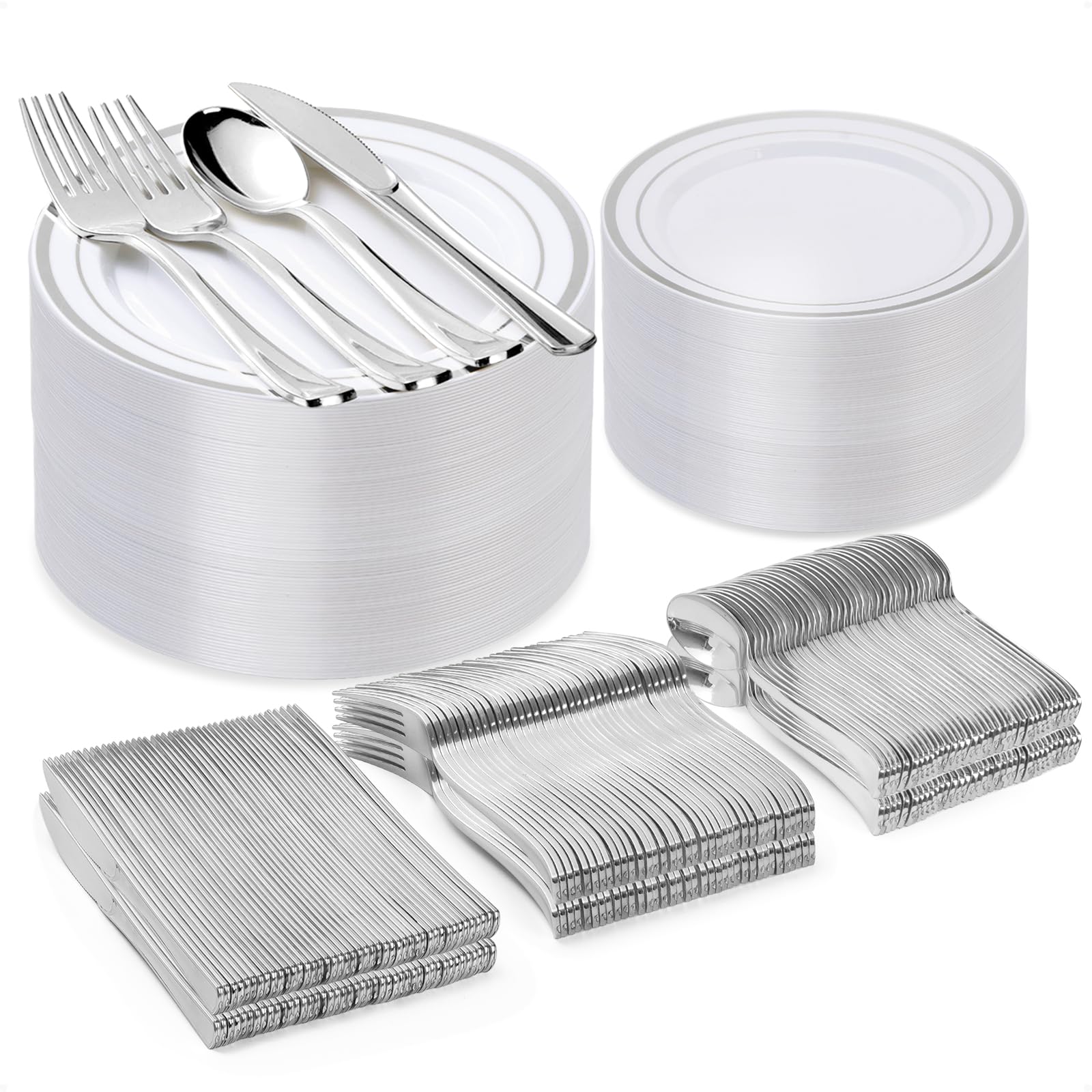 SilverSoiree 300pc Deluxe Plastic Dinnerware Set