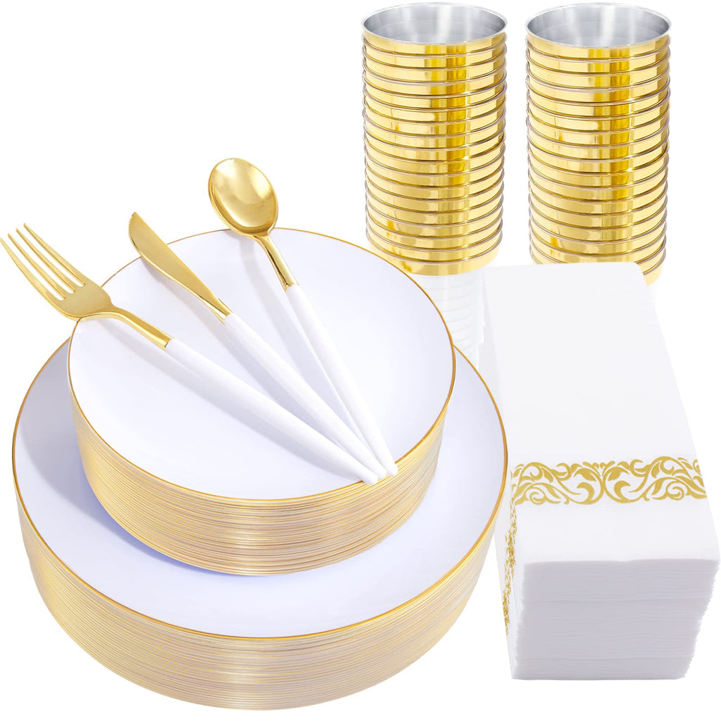 Golden 350pc Disposable Tableware Set - For 50 Guests