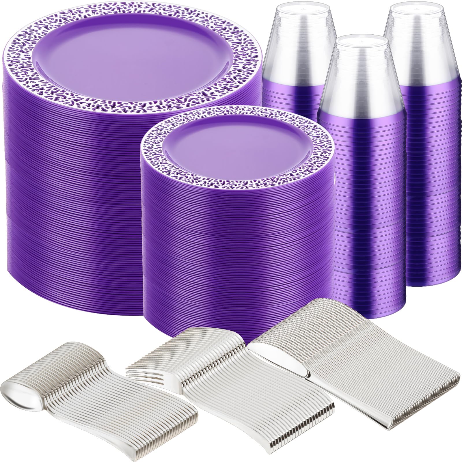 Regal Purple 600 Piece Party Set with Silver Accents