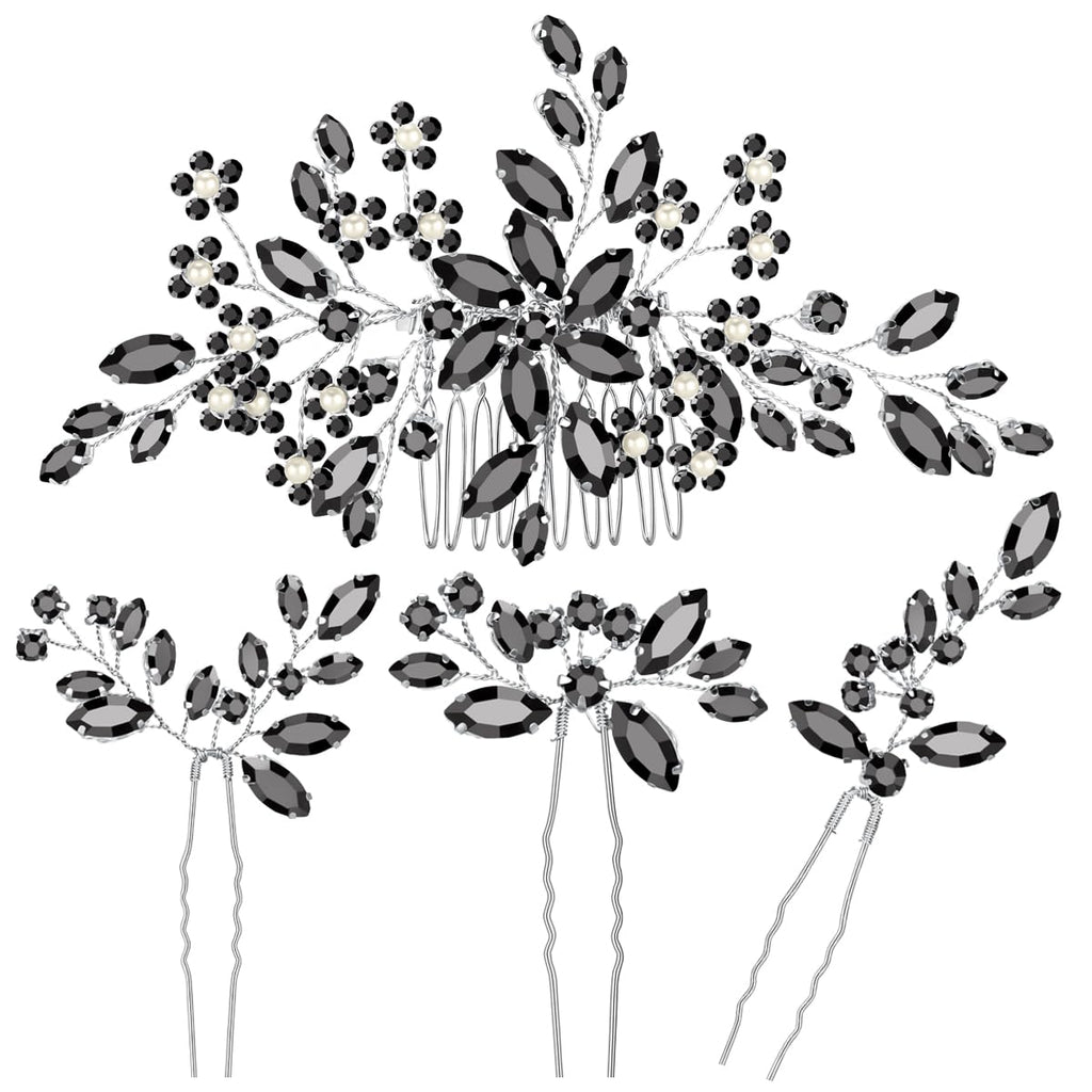 Bridal Black Hair Comb and Pin Set