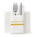 Golden and White Dinner Napkins with Flatware Pocket 50 PCS