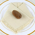 Handcrafted Beige Linen Napkins with Vintage Fringe
