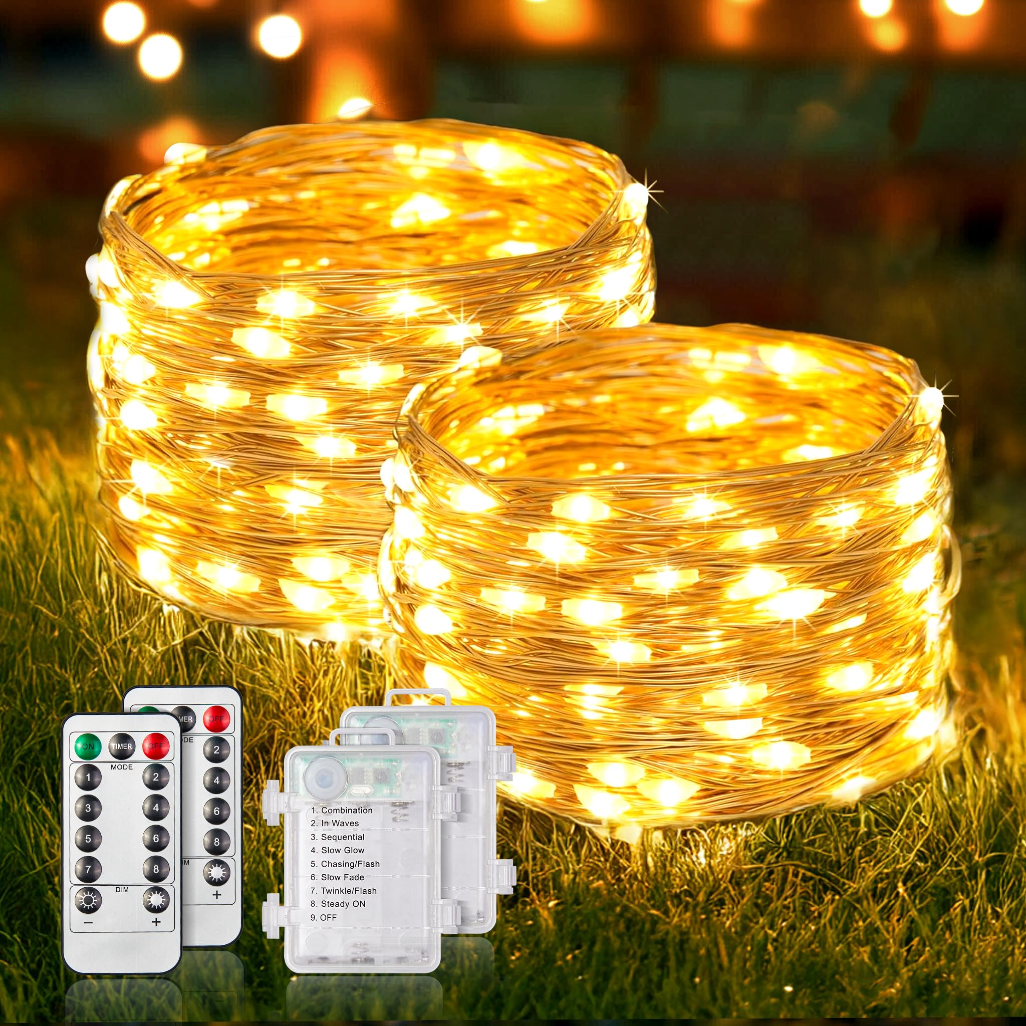 LED Fairy Lights- Battery Operated with Remote 2 Pack 33ft