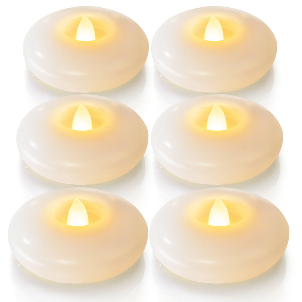 3” Flameless LED Floating Candles- 200 Hour 6 Pack (White)