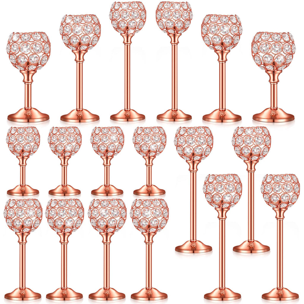 Crystal Candle Stick Holders- Set of 18 (Rose Gold)