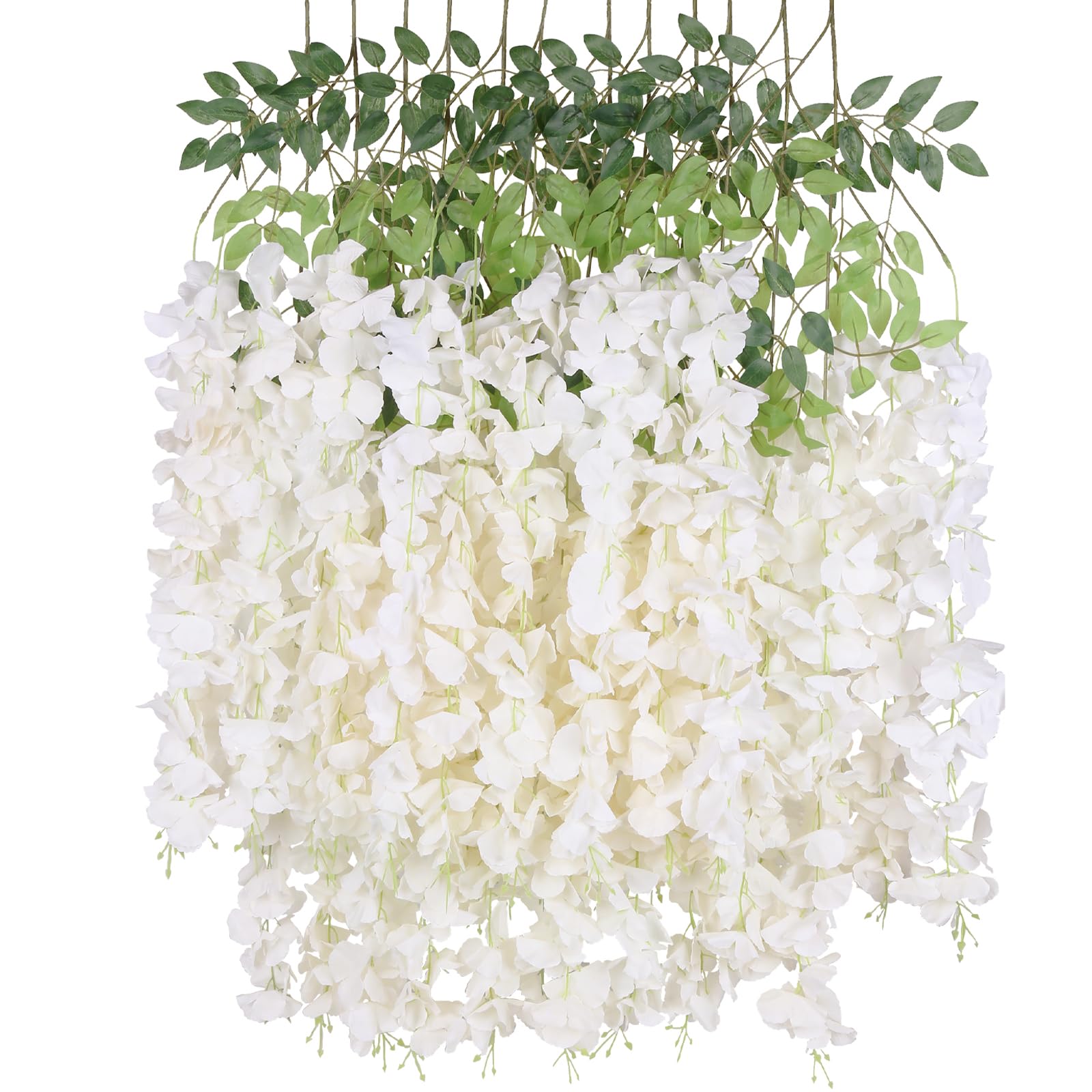 INSUNSIX 12Pack Wisteria Hanging Artificial Flowers 3.6ft Wisteria Silk Flowers Garland Fake Bushy Vine Faux Ratta String for Wedding Arch Party Garden Greenery Home Wall Backdrop Decor (Milk White)