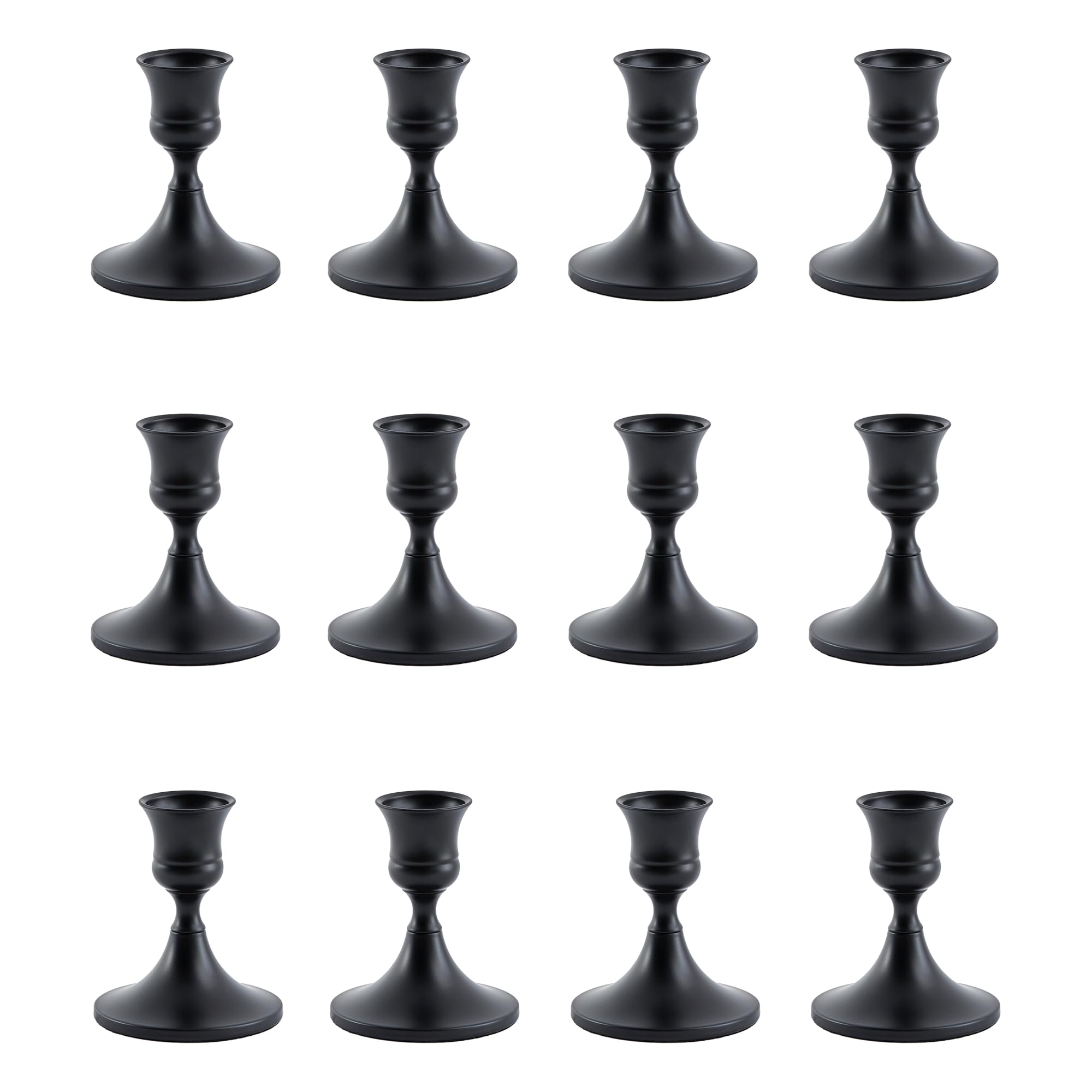 Metal Taper Candle Stick Holders Candlestick Holders- Set of 12 (Matte Black)