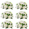 Inweder Wedding Flower Balls for Centerpieces - 6 Pcs Artificial Flower Ball Arrangement Bouquet Fake Flowers Rose Balls for Weddings Birthday Party Valentines Day Home Decor White