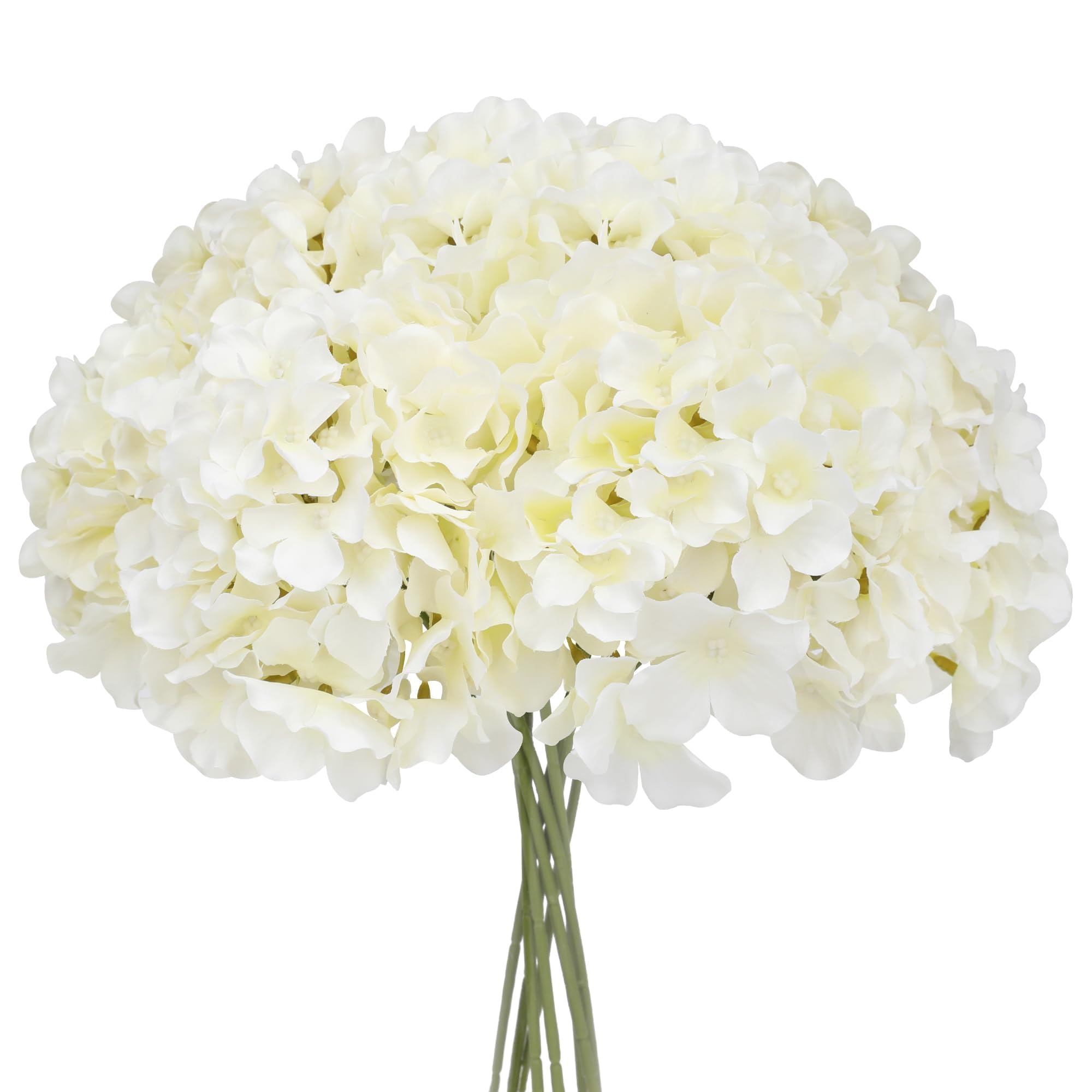 FLORRALIA Fake White Hydrangea Artificial Flowers - Faux Silk Hydrangeas Flowers Heads with Stems Real Touch for Home Wedding Party Table Decor(CreamWhitePack of 10)