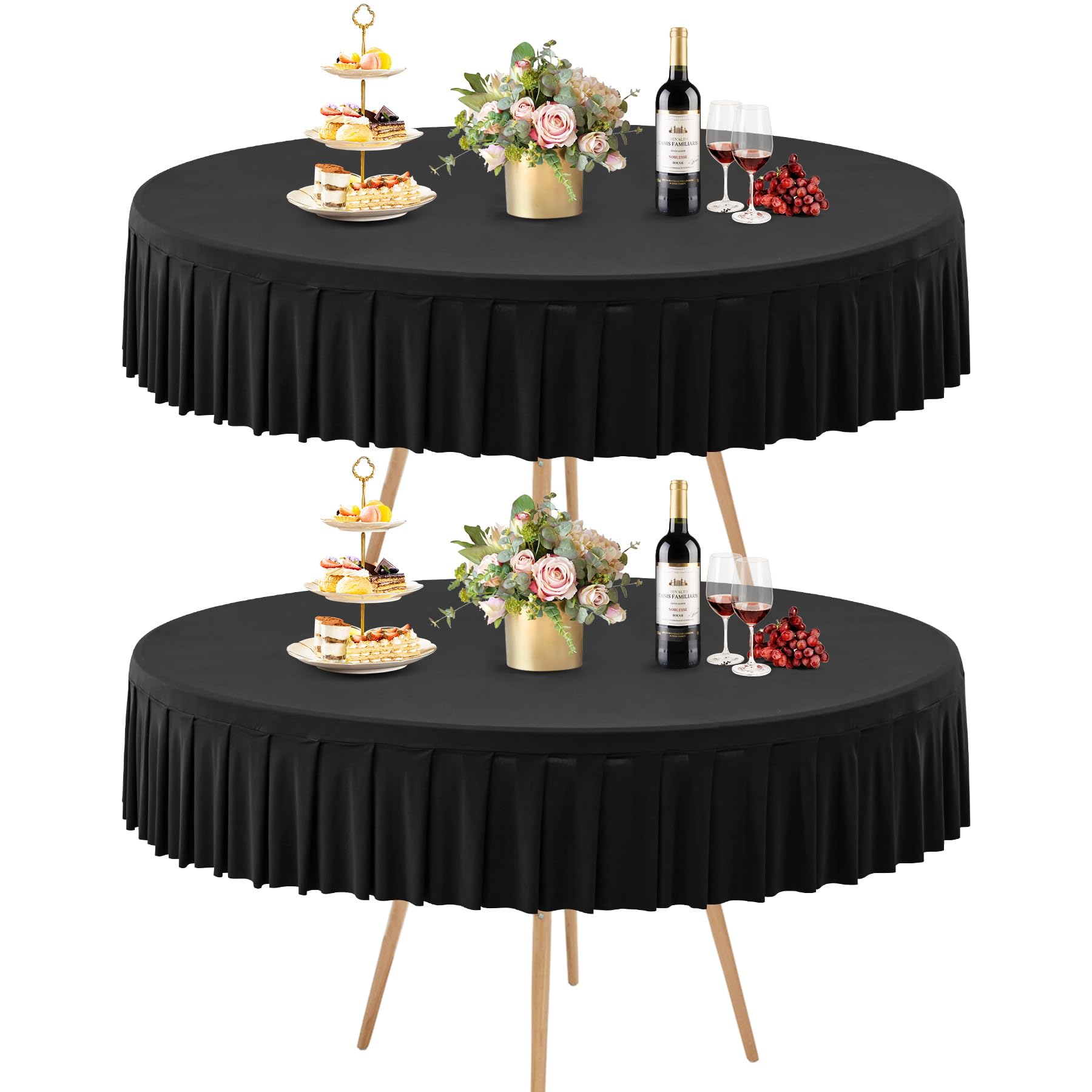 2-Pack Black Stretch Tablecloths for 60" Round Tables