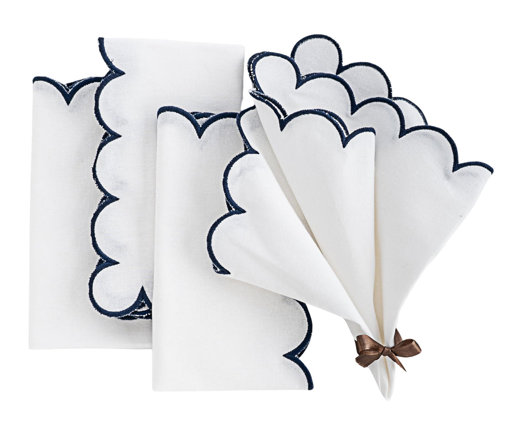 White with Navy Blue Edge Cotton Napkins Set of 4