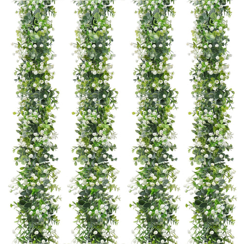 4 Pack Artificial Eucalyptus Garland with White Flowers