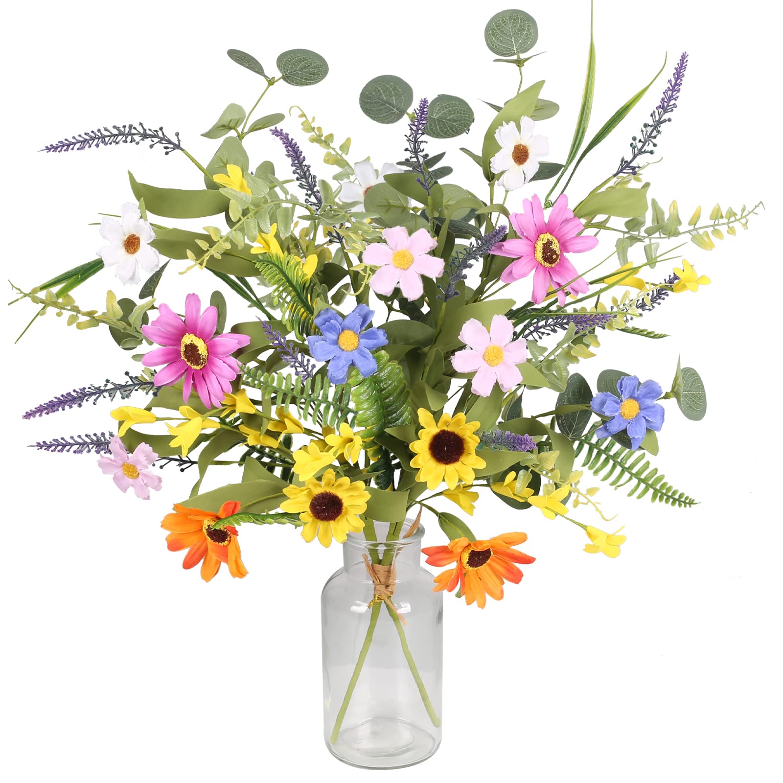 GTIDEA 2 Bundles Artificial Daisy Flowers Fake Silk Spring Flowers Colorful Flowers Fake Wildflowers Bouquet for Home Indoor Table Vase Wedding Party Decor (20in)
