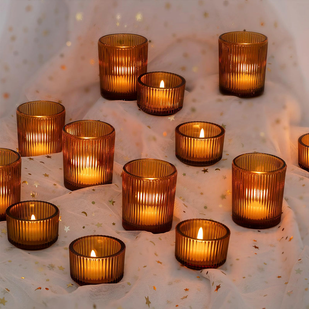 Glass Tealight Candle Holder- 24 Pcs (Amber)
