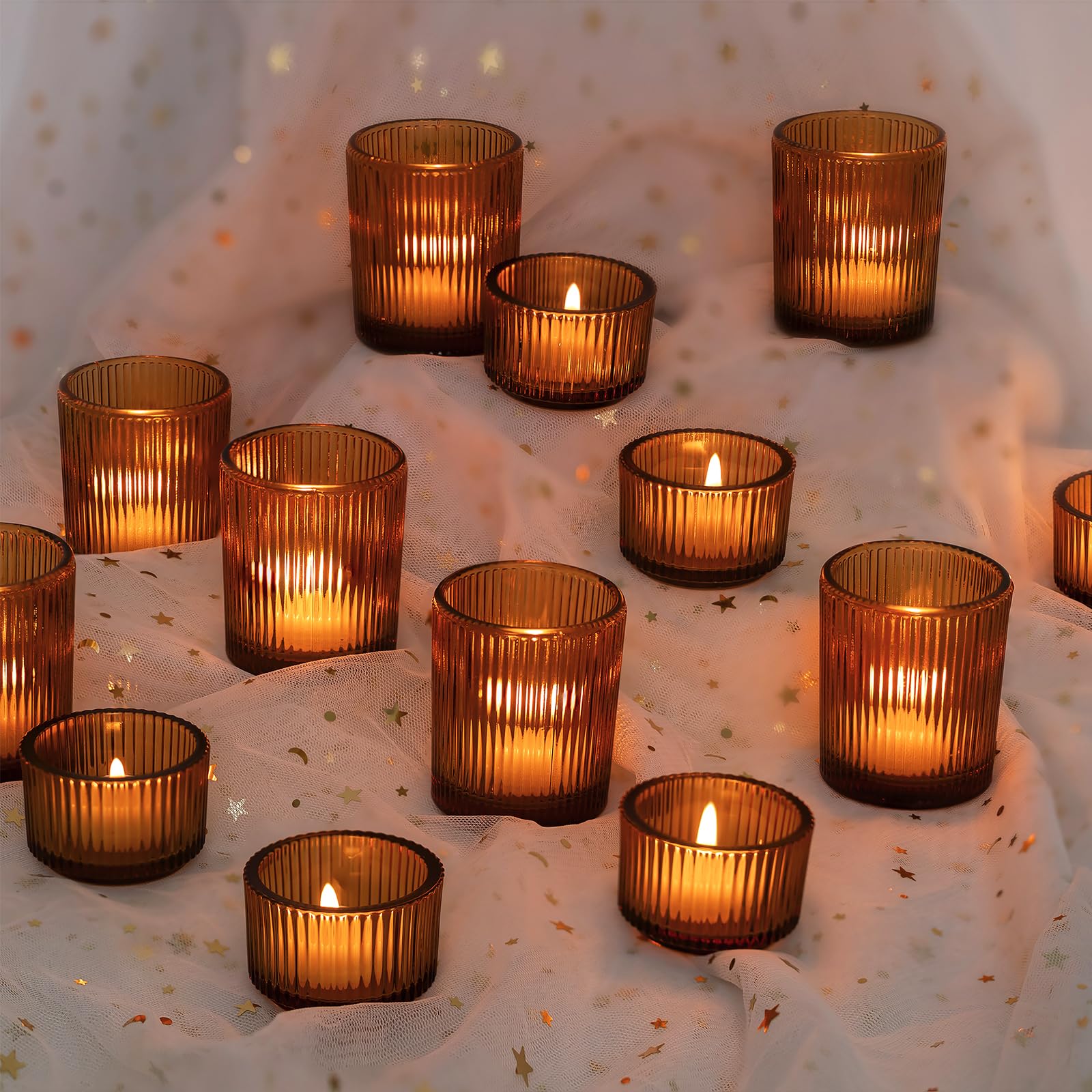 Glass Tealight Candle Holder- 24 Pcs (Amber)
