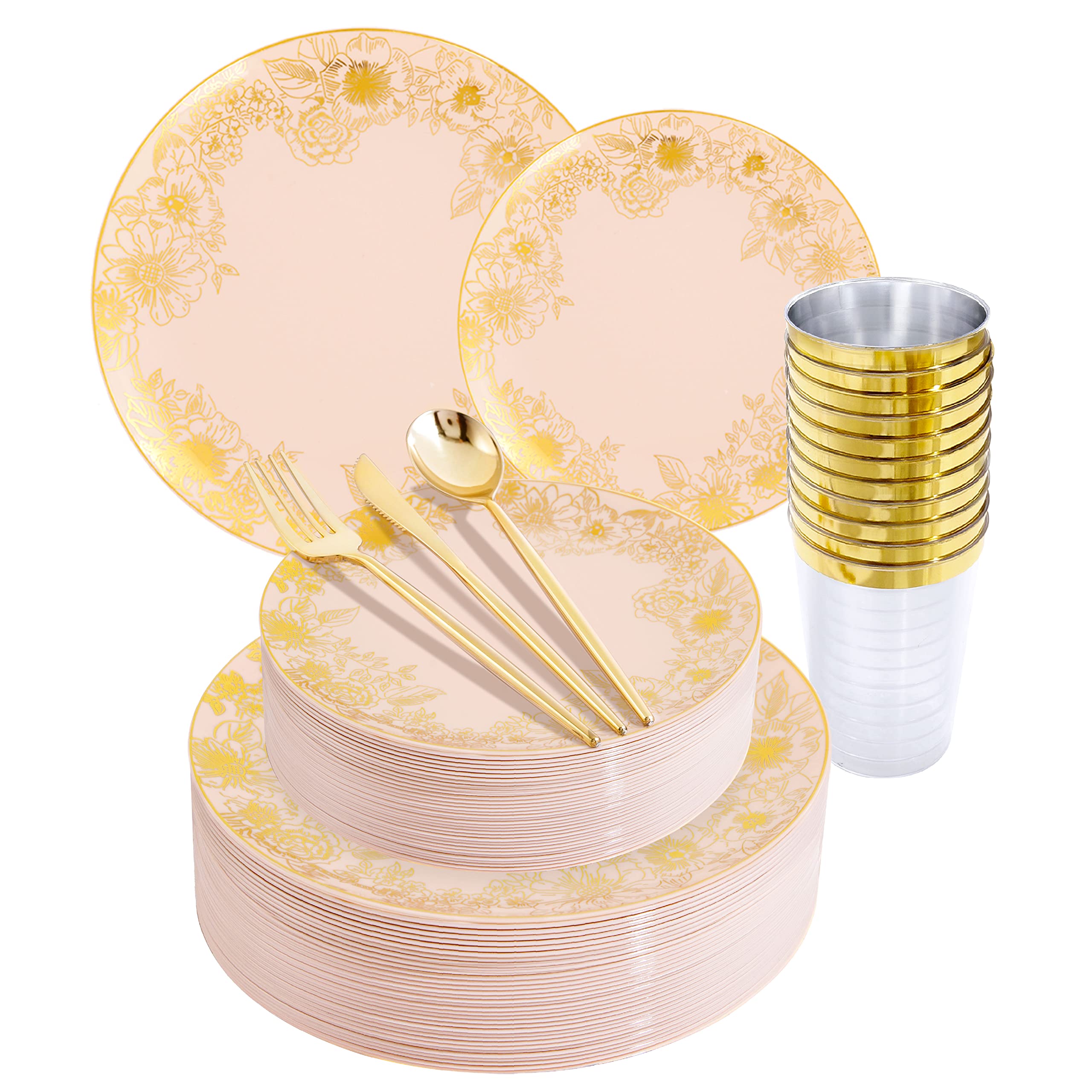 Elegant Pink & Gold Disposable Dinnerware Set