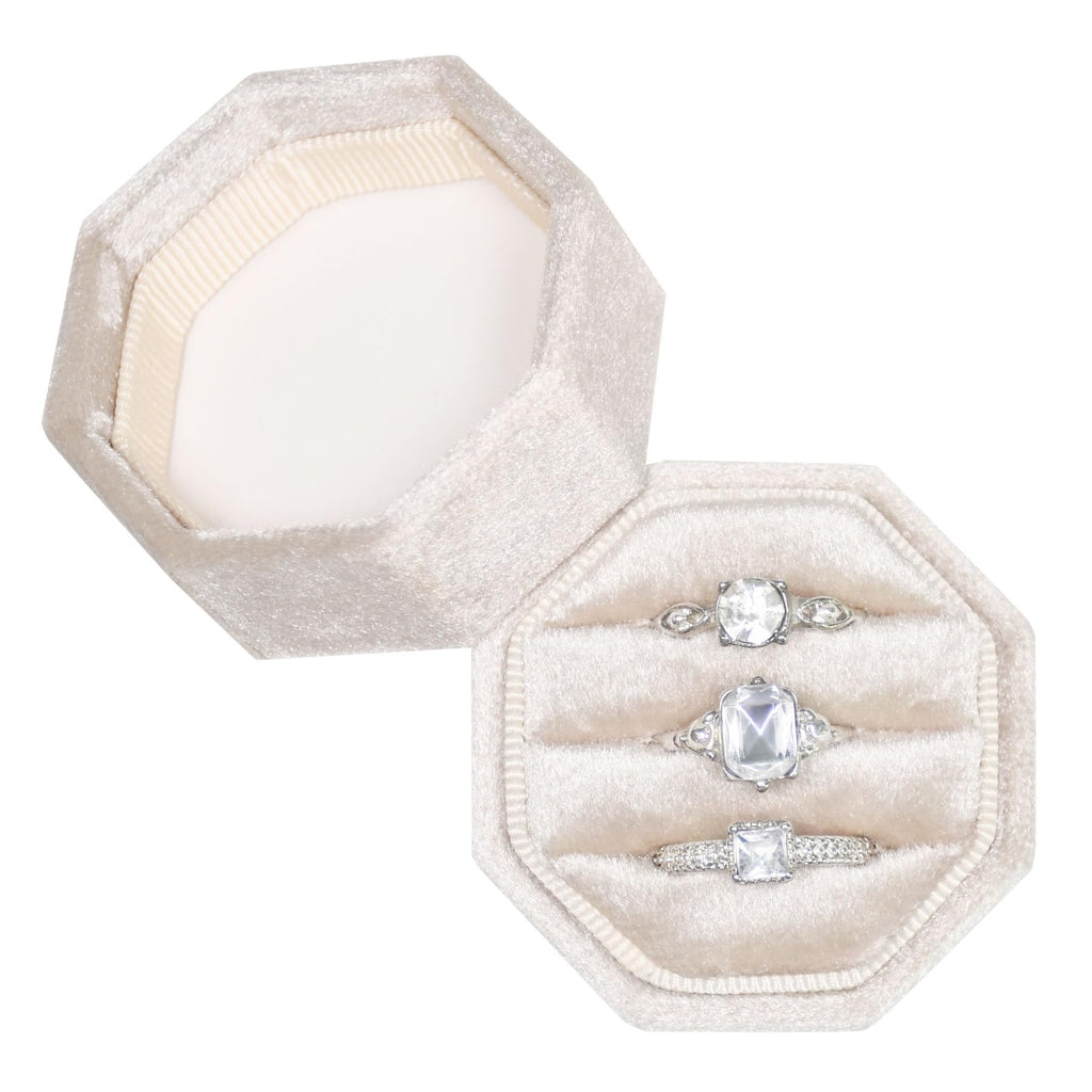 Velvet Elegance Octagonal Ring Holder - Beige