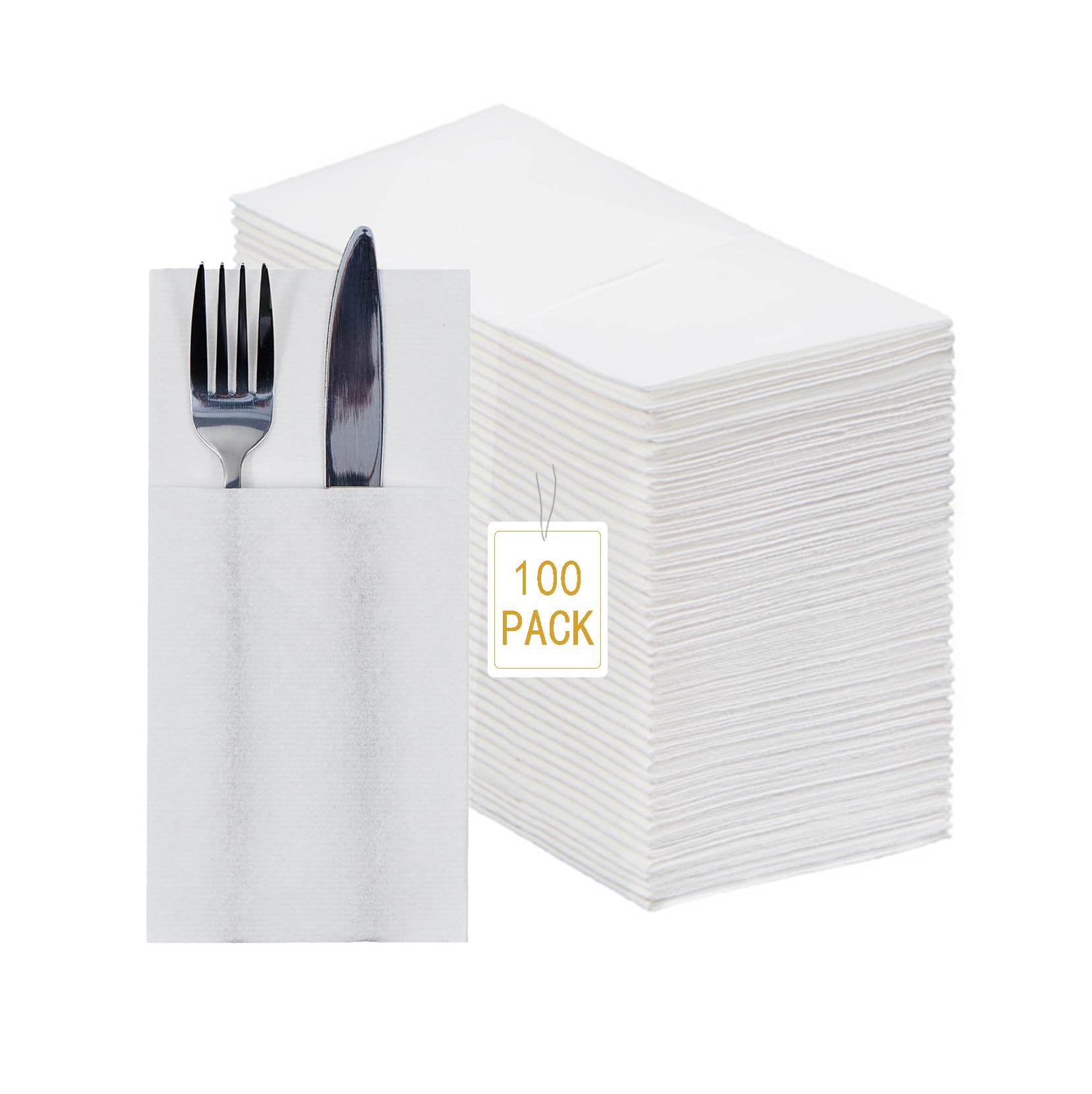 Linen-Like 100pcs Disposable Dinner Napkins with Flatware Pocket
