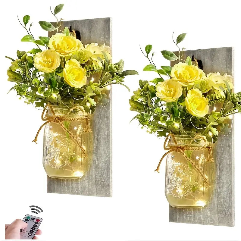 Rustic Wall Decor with LED Fairy Lights- 2pcs Set