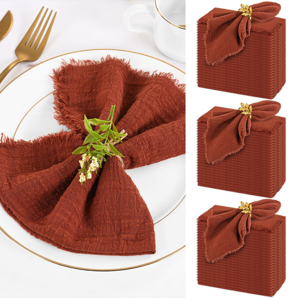 72-Pack Rustic Terracotta Fringed Cloth Napkins