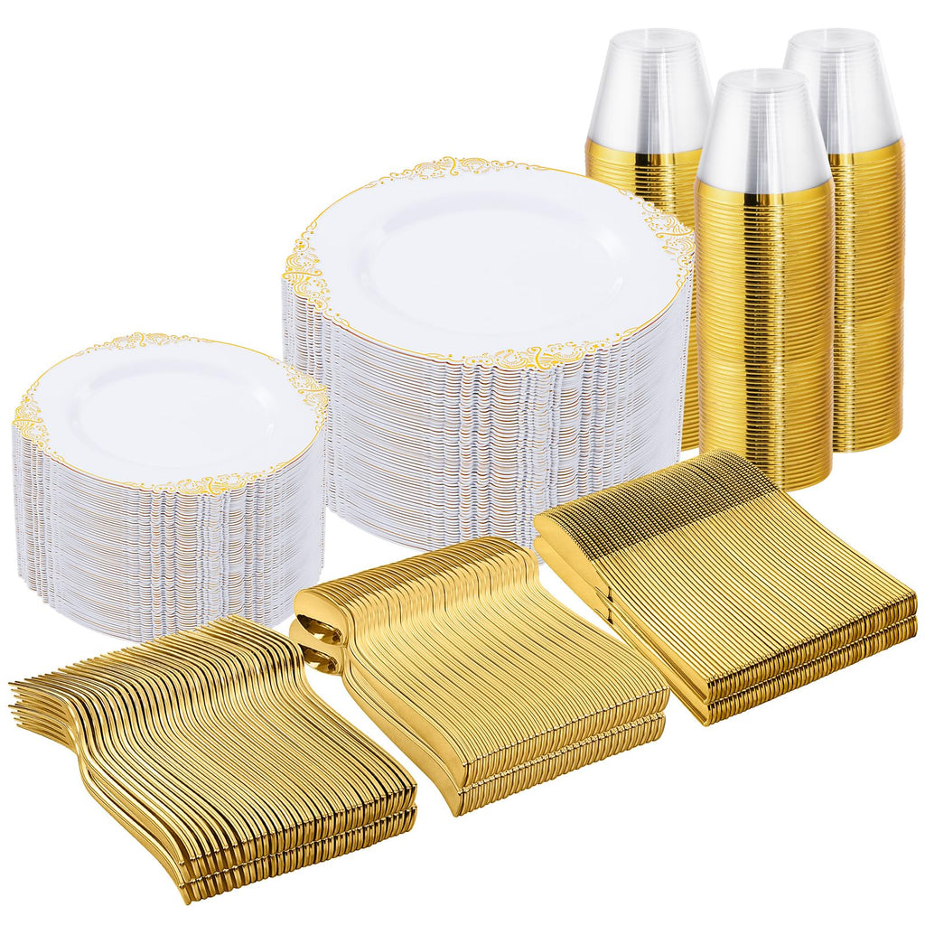 Golden Elegant Disposable Dinnerware