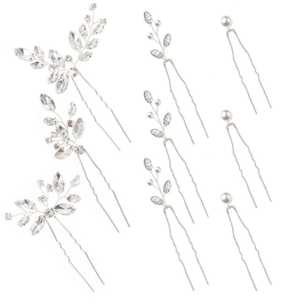 9 Piece- Silver & Crystal Hairpin Set