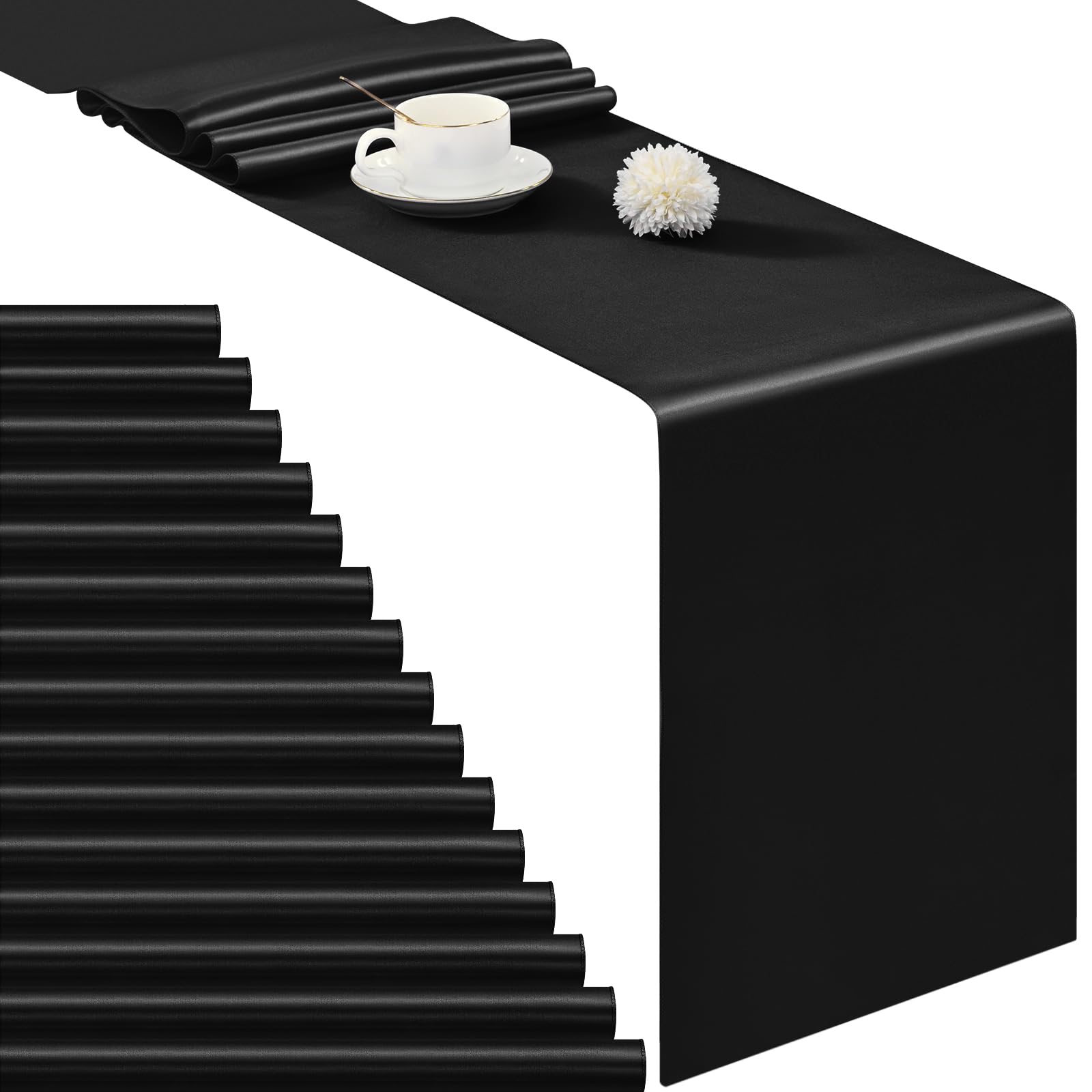 Elegant Black Satin Table Runner 24 Pack