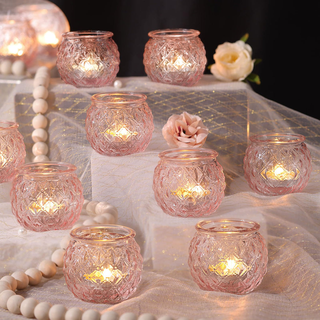 Pink Votive Candle Holders - 12 Pieces
