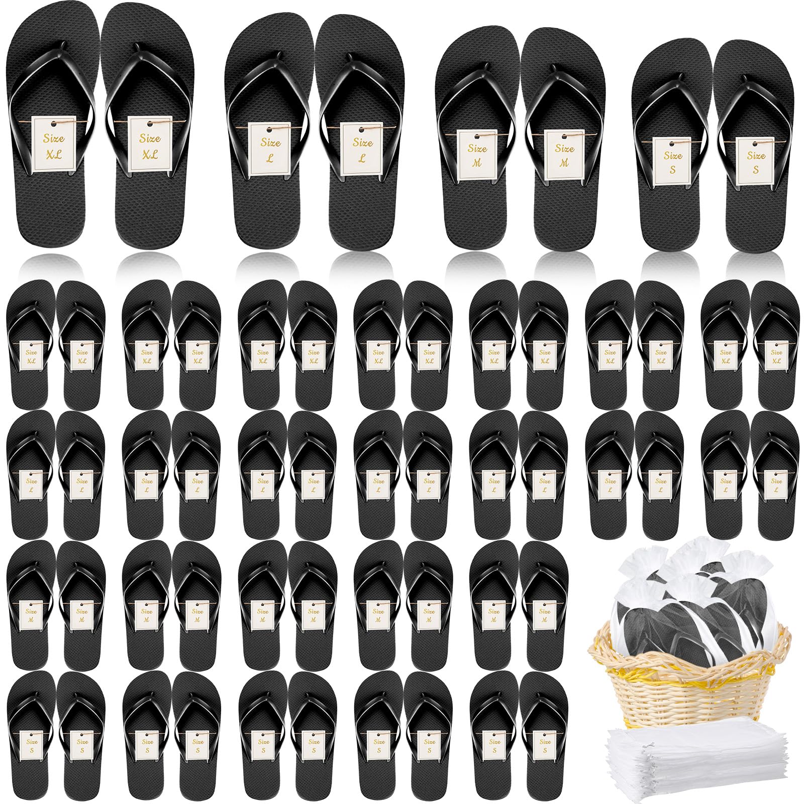 Wedding Bliss 48-Pair Flip Flop Bulk Pack with Drawstring Bags
