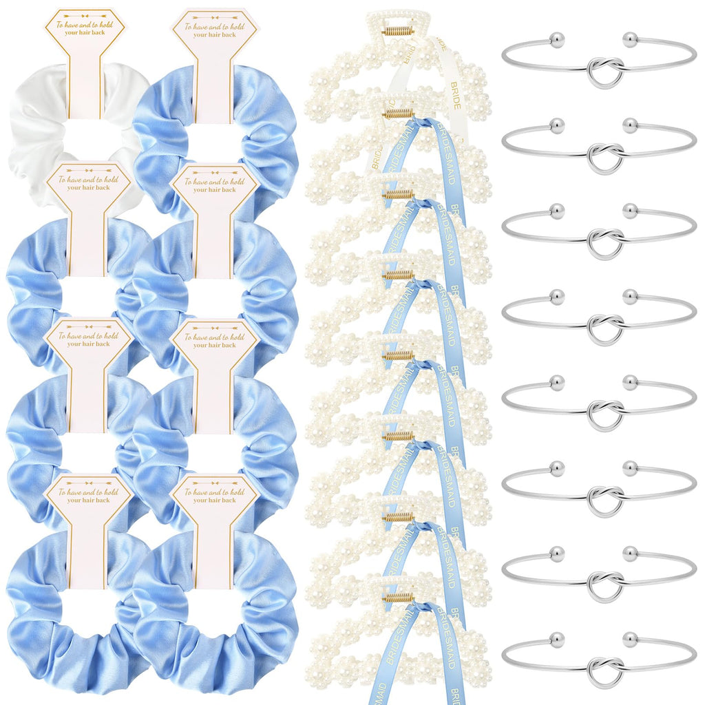 Bridesmaid Pearl Clips & Bracelet Set (White&Blue)