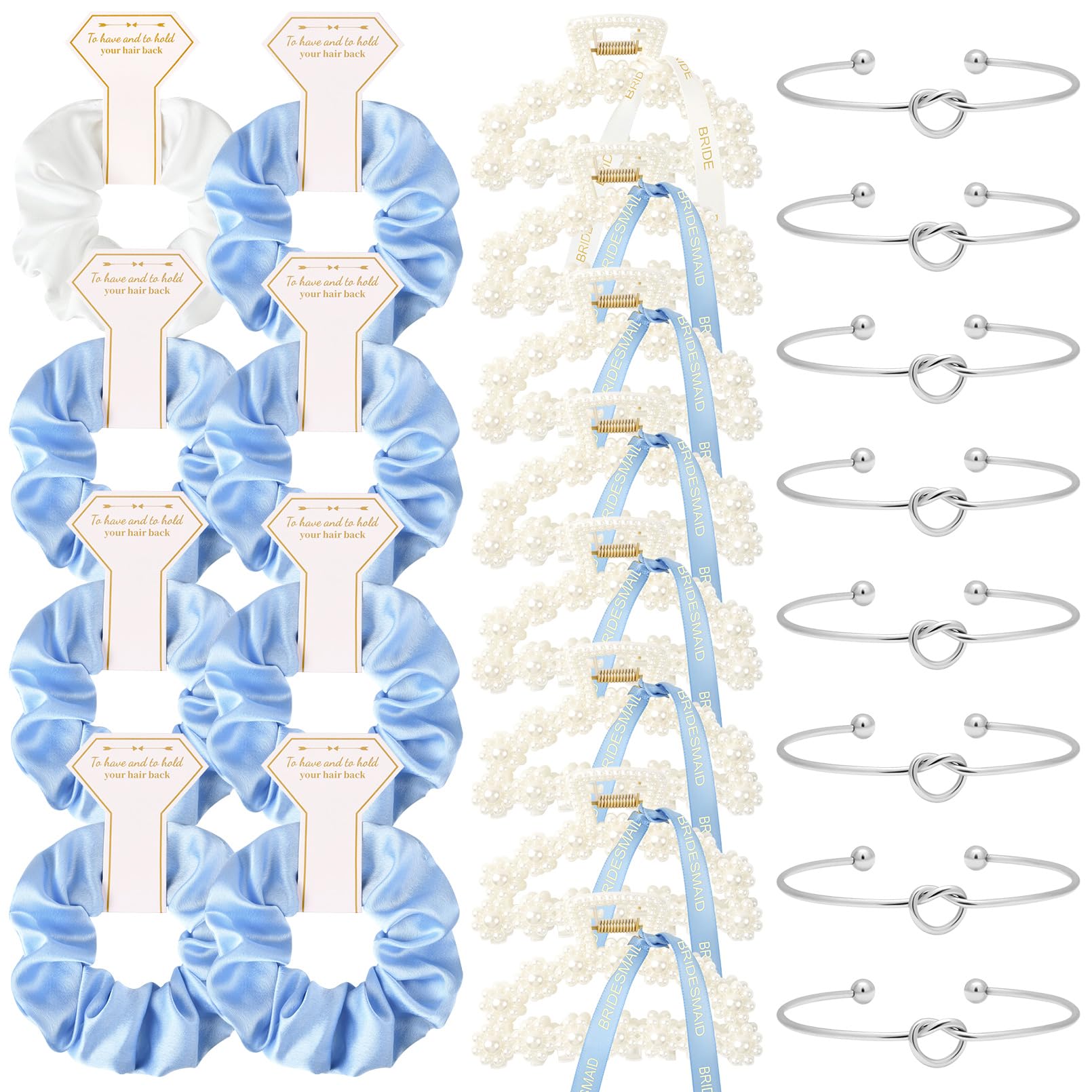 Bridesmaid Pearl Clips & Bracelet Set (White&Blue)