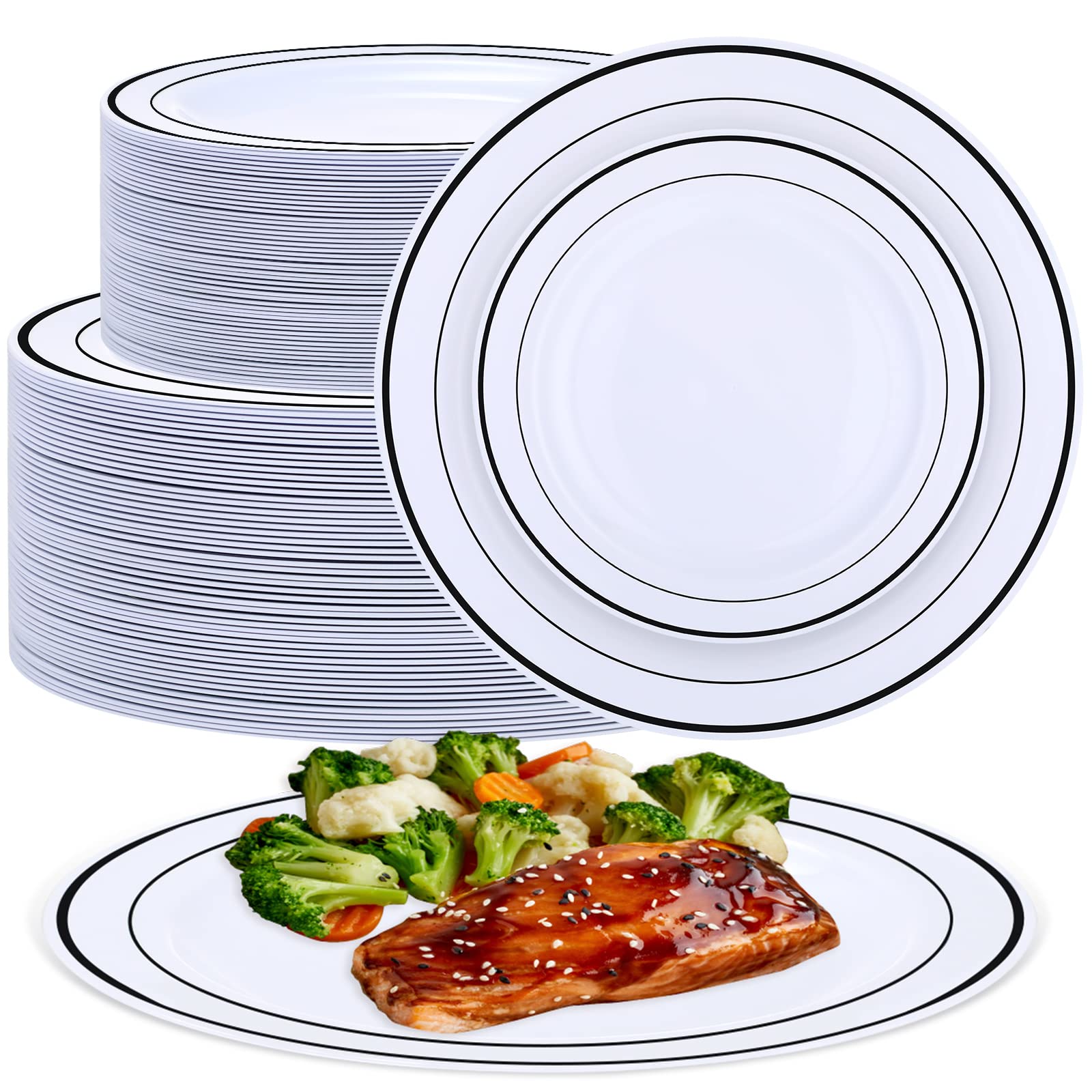 Elegant Black Rim Dinner Set for 50 Guests