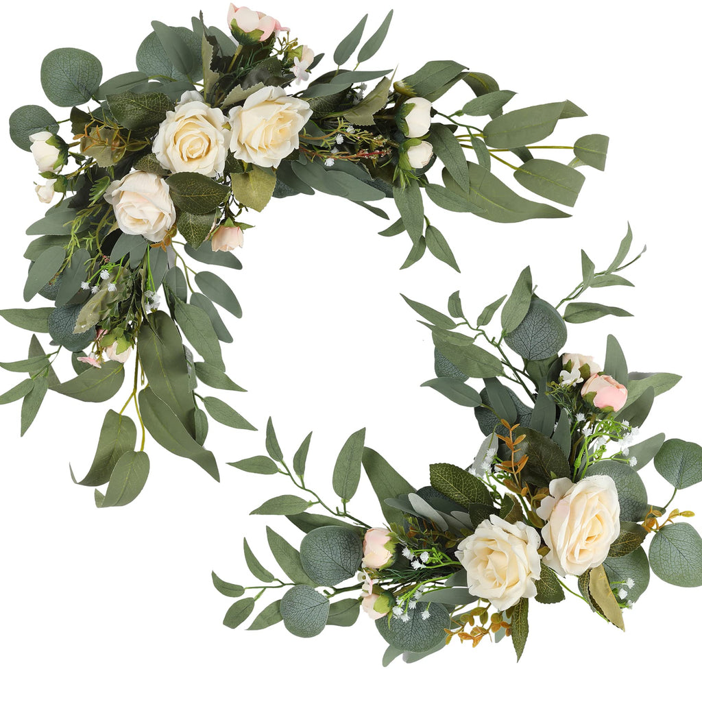 Elegant White Rose Swag- Set of 2