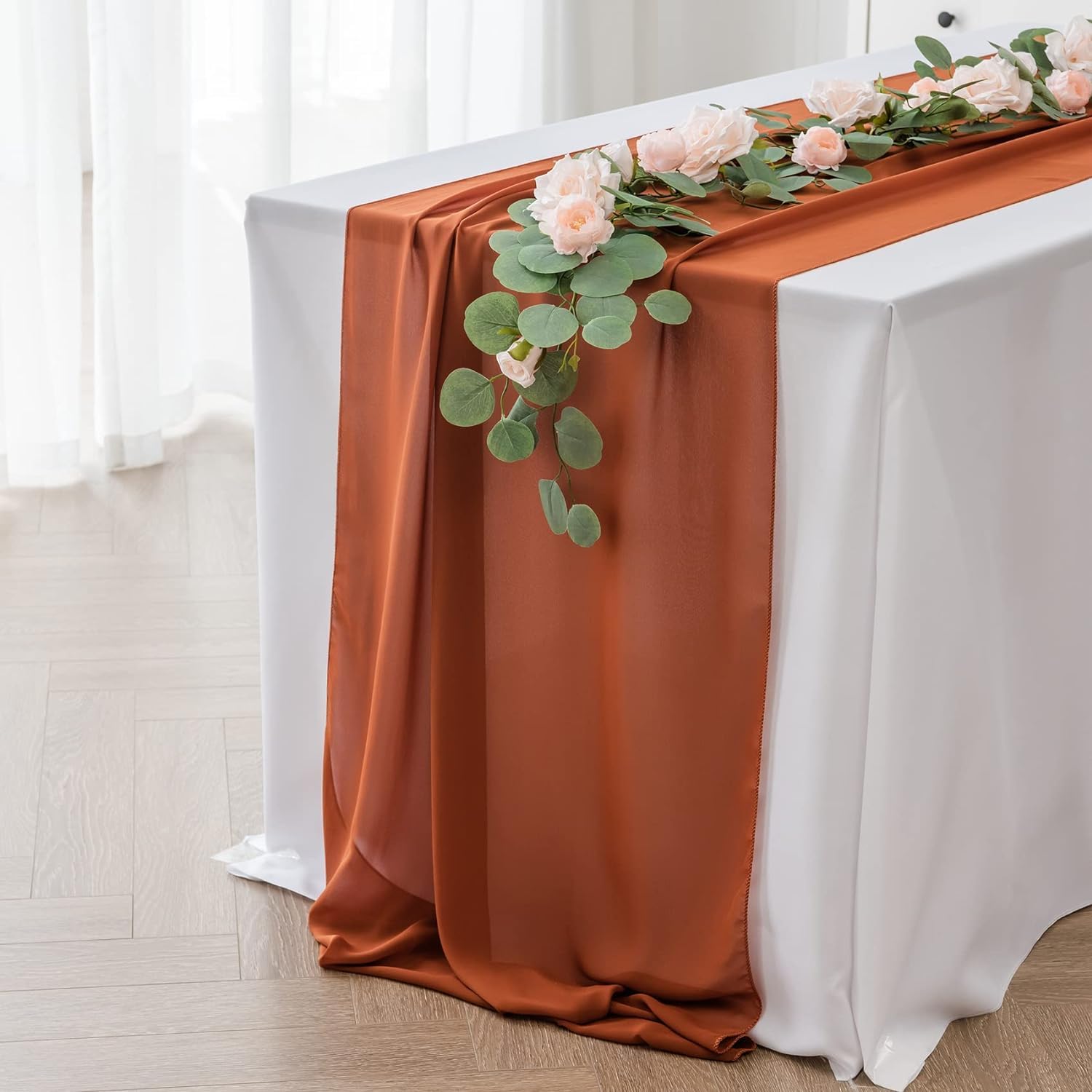 Rustic Orange Chiffon Table Runners 10 pack