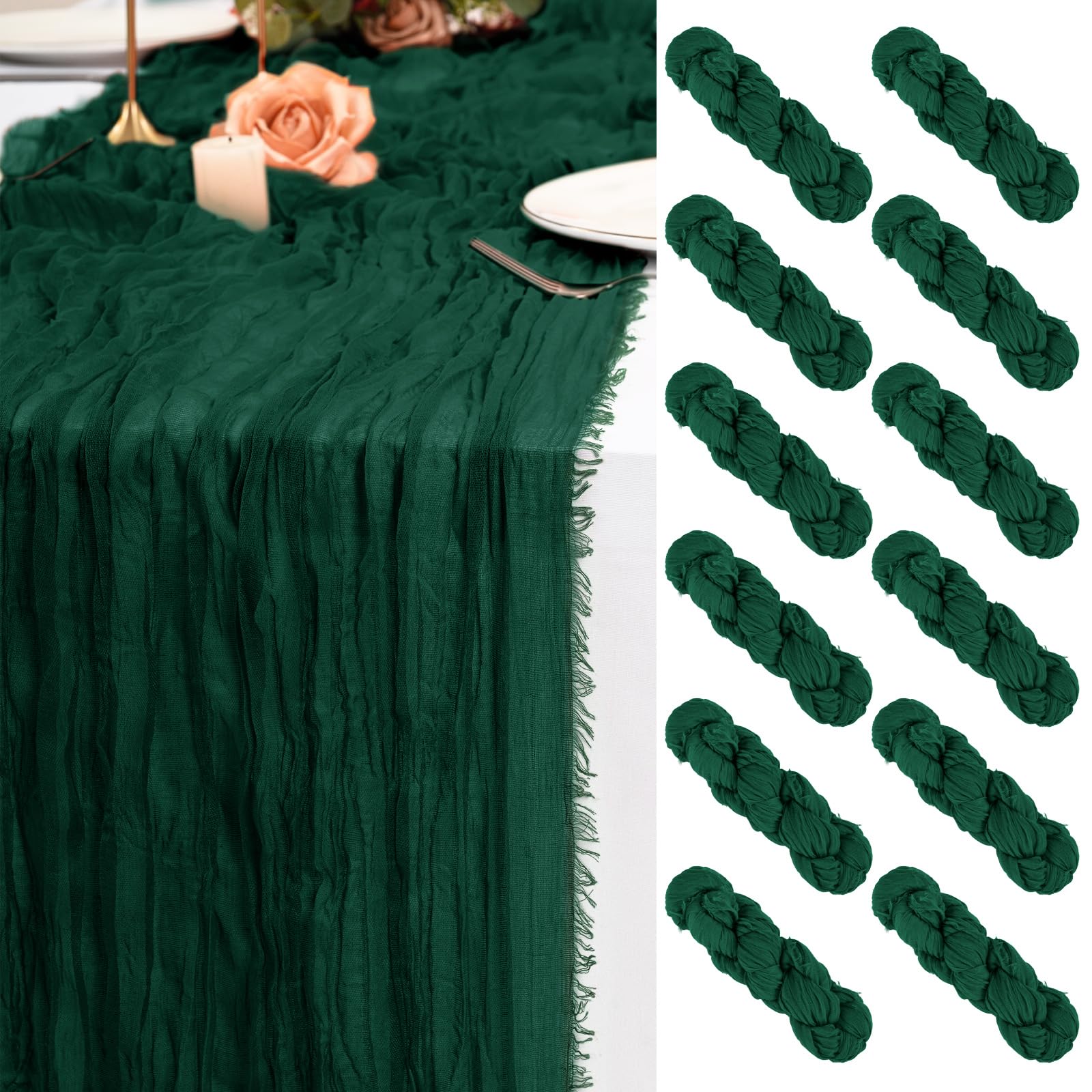 Emerald Gauze Table Runners with Fringing 12 Pack