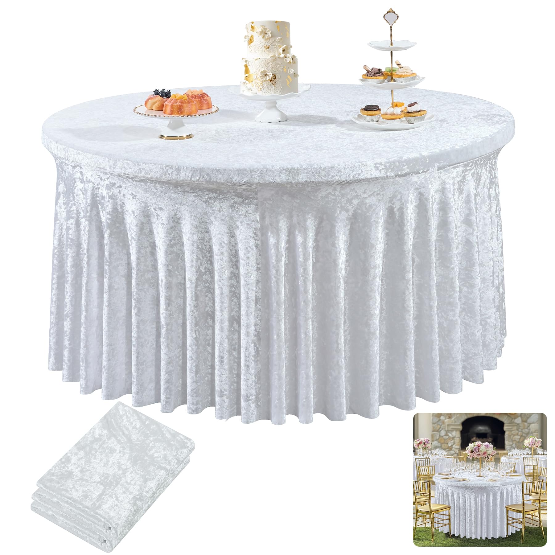 Crushed Velvet Spandex Round Tablecloth Twin-Pack- 60 Inches