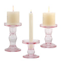 Glass Candle Holder- Set of 3 ( Pink)