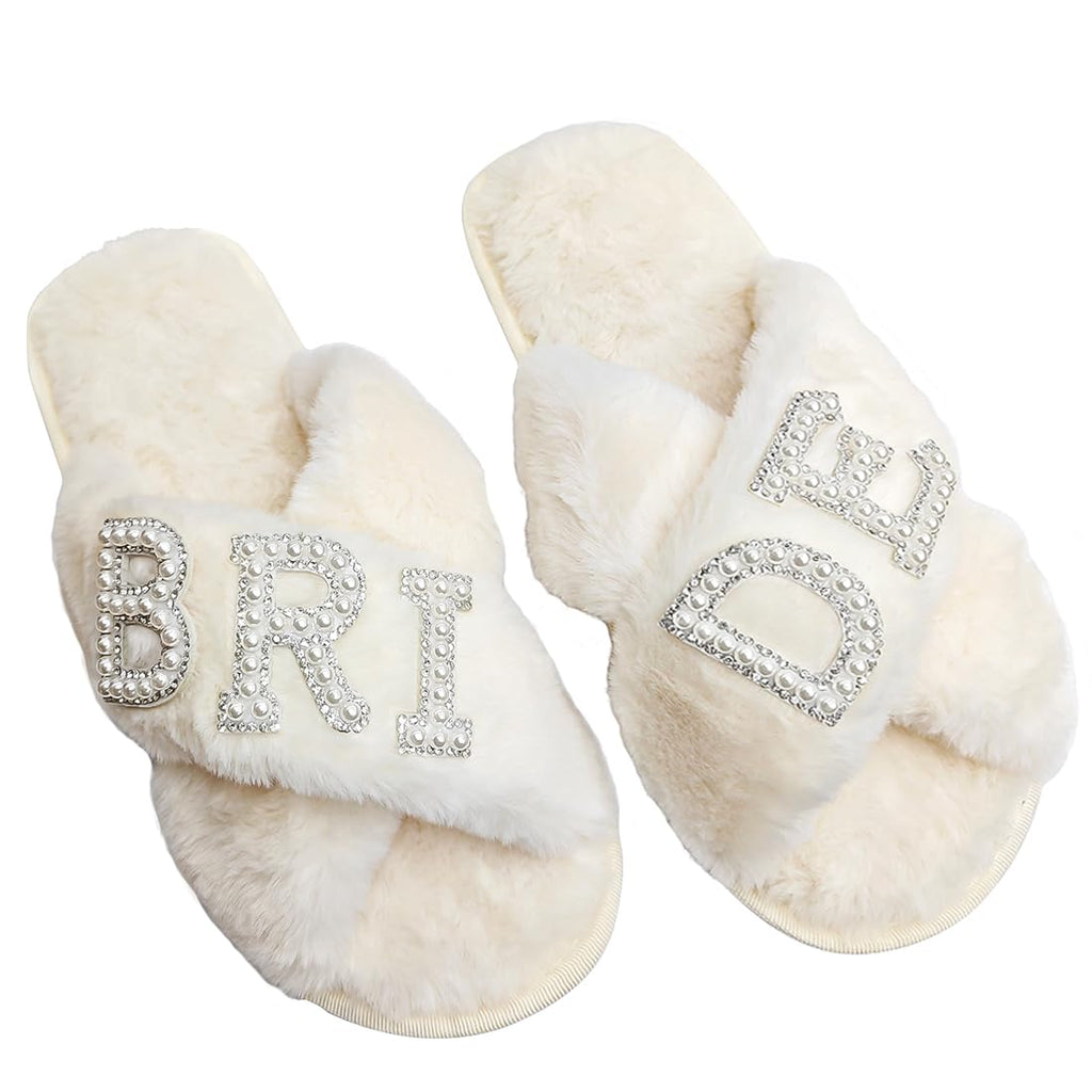 Pearl Bride Plush Slippers ( size 7-8)