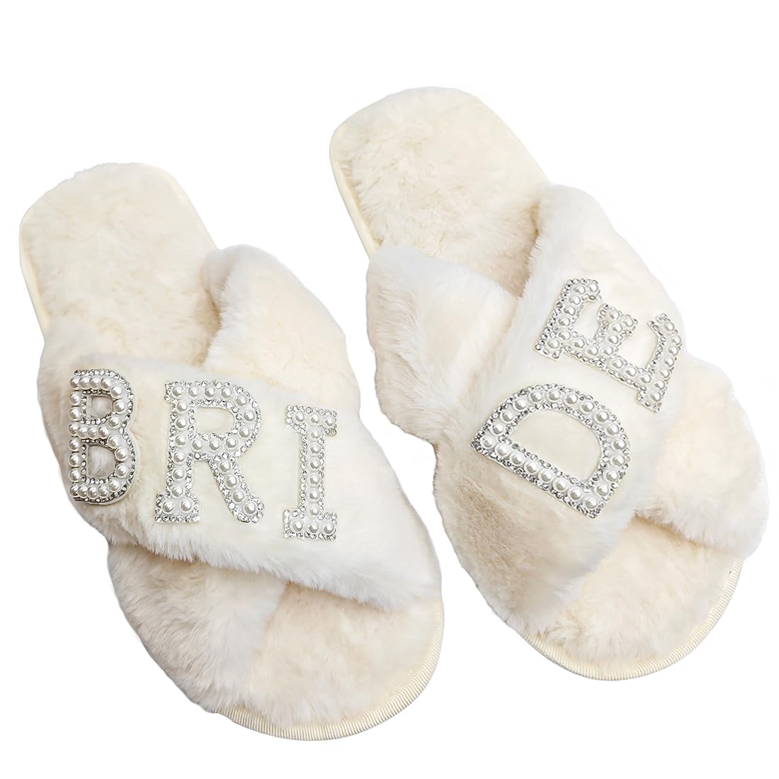 Pearl Bride Plush Slippers ( size 7-8)