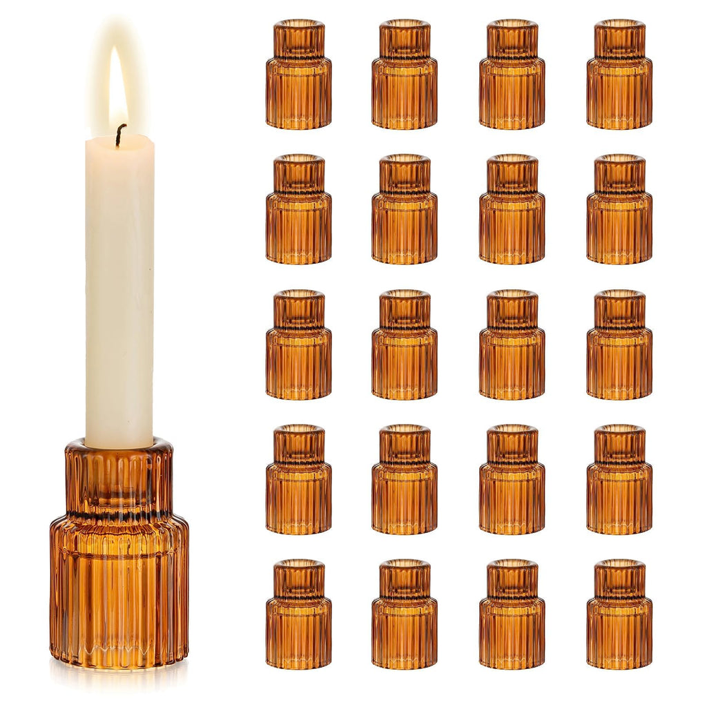 Glass Taper Candle Holders- 20 PCS (Amber)