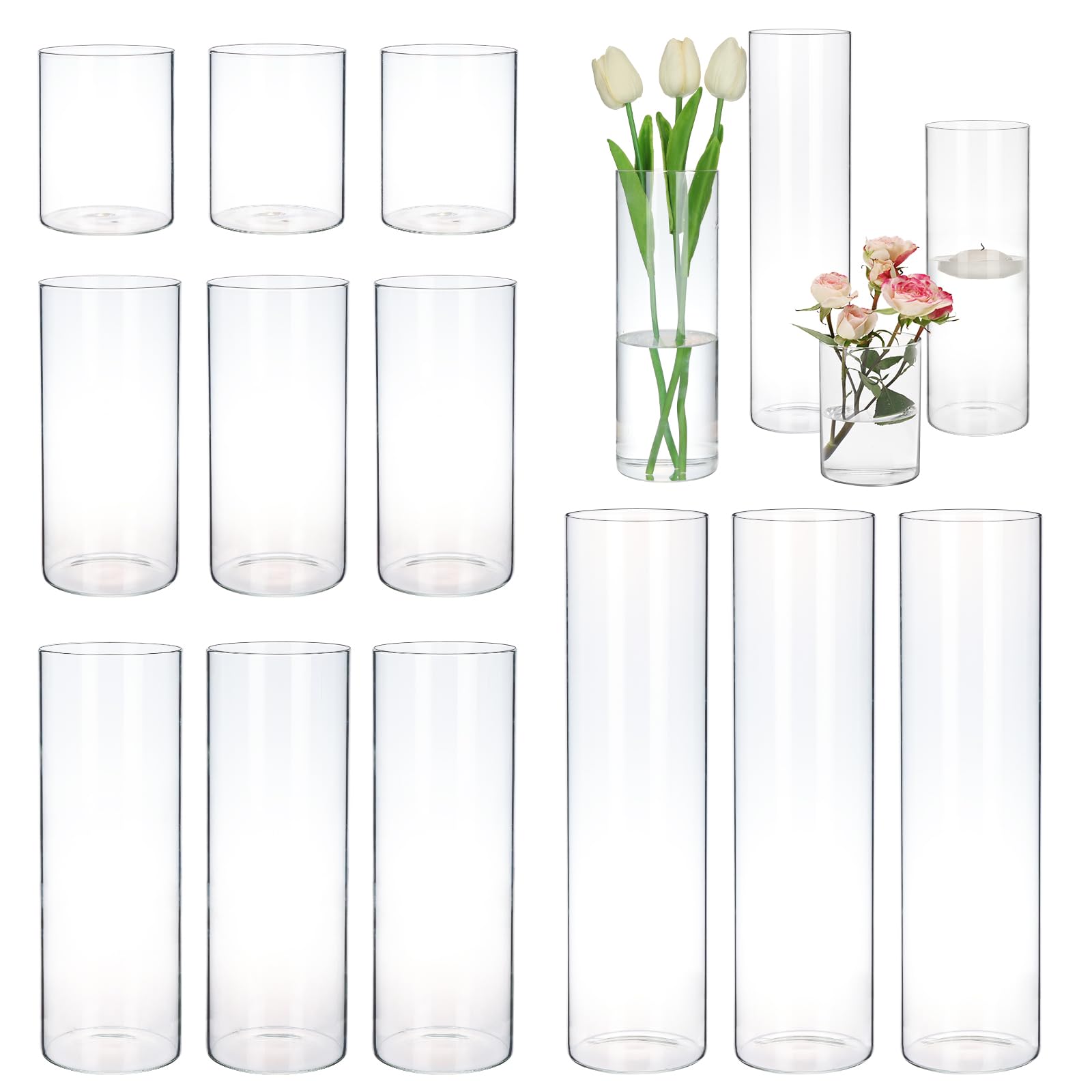 Glass Cylinder Vases- 12 pack