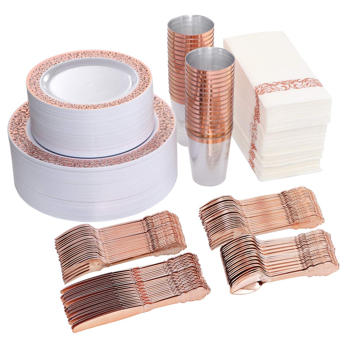 Rose Gold 350pc Disposable Dinnerware Kit for 50 Guests