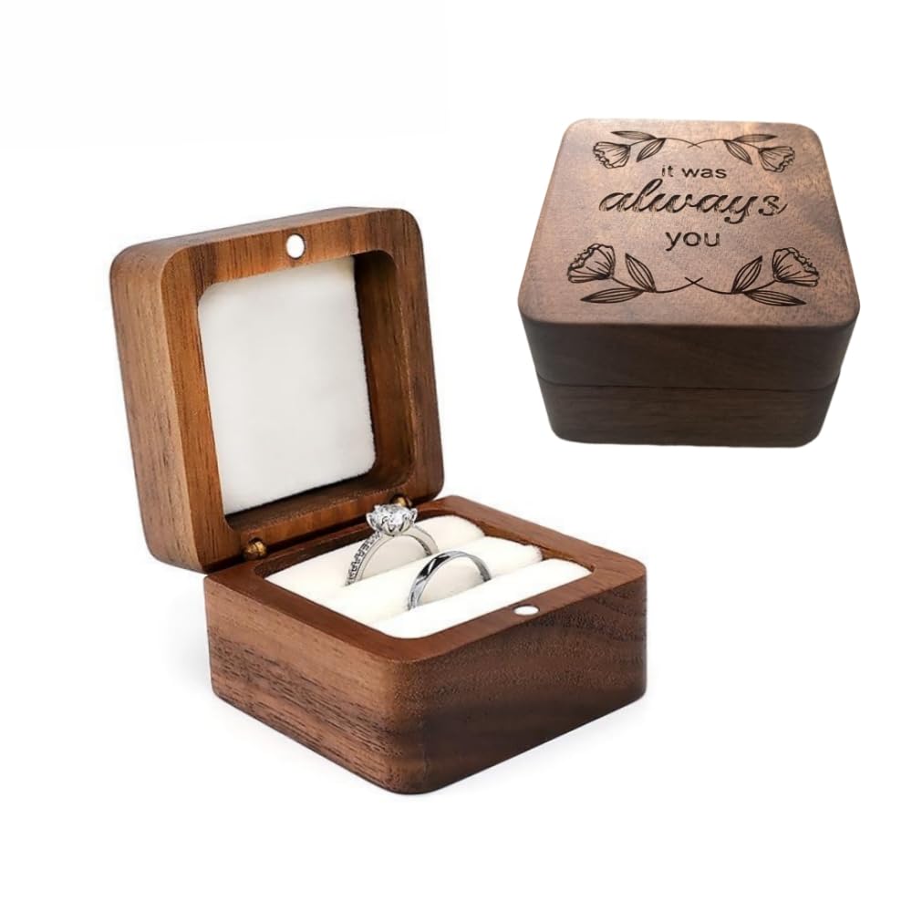Engraved Wooden Ring Box