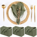 Olive Green Cotton-Linen Napkins 36-Pack with Fringe Edge Design