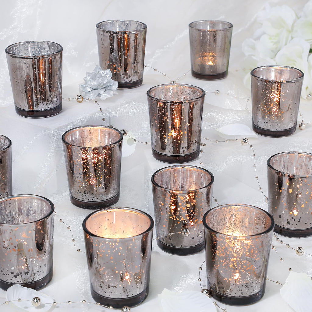 Speckled Mercury Votive Candle Holders- Set of 24 ( Black & Silver)